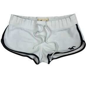 VTG Y2K Hollister White Fleece Mini Micro Lounge Shorts Blue Trim Sz M Low rise